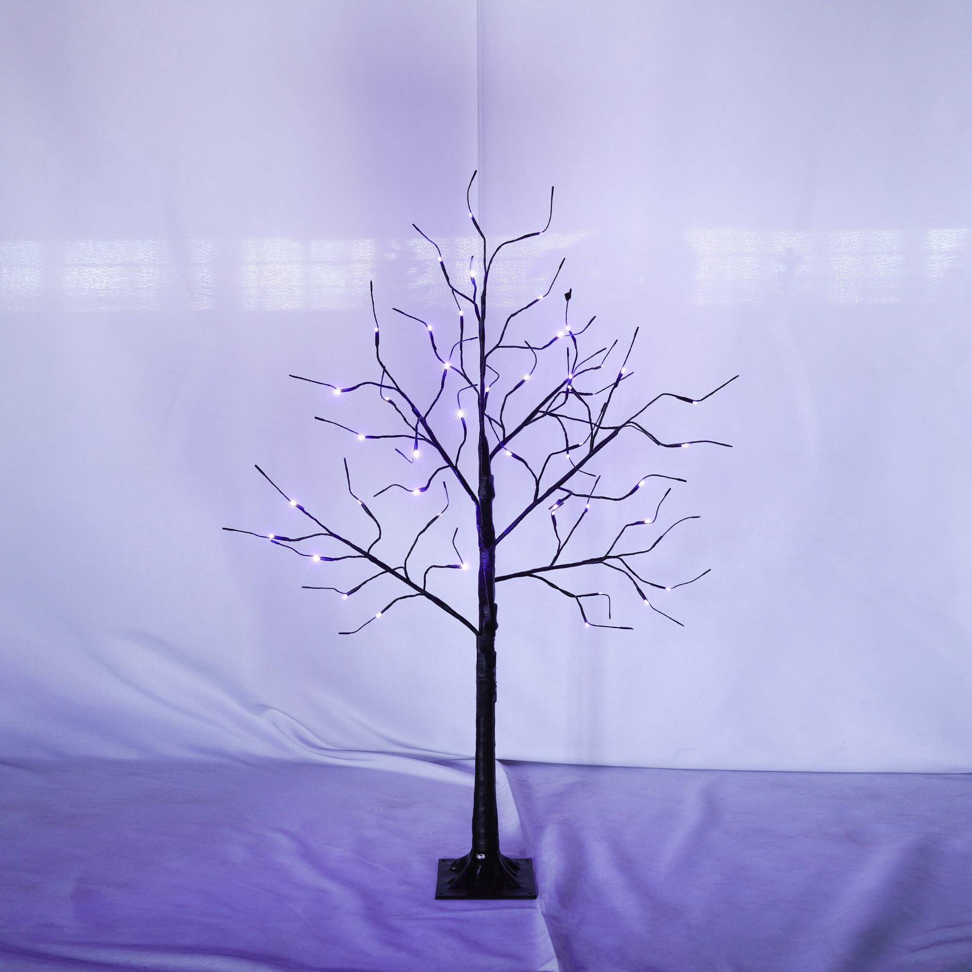 Christmas Tree with Purple Lights, 4 Ft 5 Ft and 6 Ft, Lighted Black Tree for Christmas Decoration