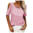 thumbnail image 1 of WAIIMAK Womens Tops Solid Color Round Neck T-Shirt Spring/Summer Shirt Strapless Tees, 1 of 5