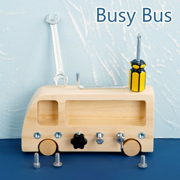 ODOMY Montessori Daily Life Teaching Aids Busy Bus Screw Early Education Toy Workbench