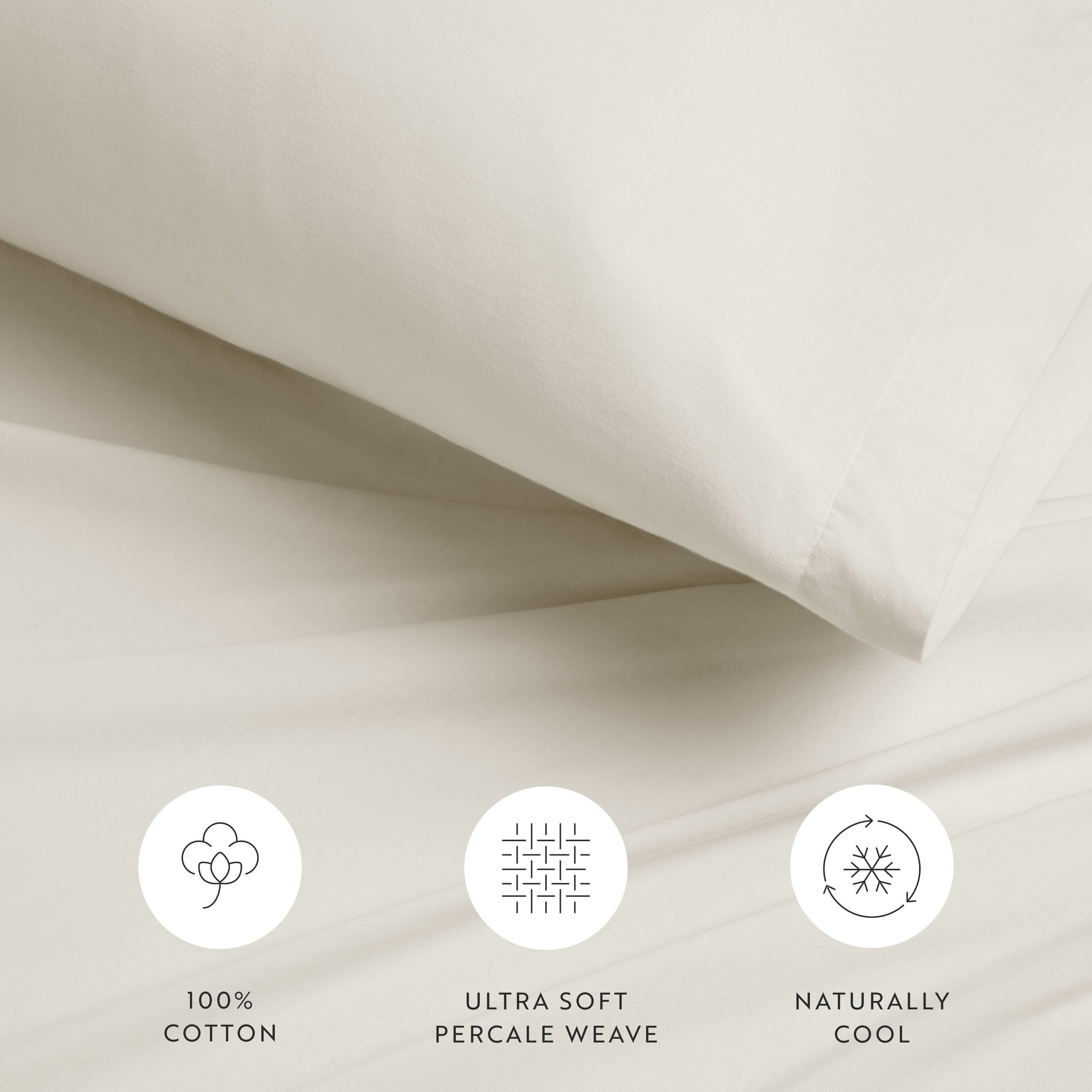 Noble Linens 4 Piece 100% Cotton Percale Sheet Set in Ivory, Twin