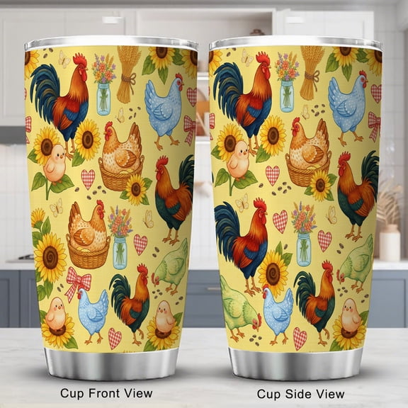 Chicken Tumbler 20oz Travel Coffee Cup with Lid Autumn Pumpkin Harvest