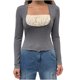 thumbnail image 1 of Moda mujer casual apretado pulóver empalme irregular cuello redondo camisetas tops Fridja  FKASFK2632, 1 of 5