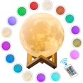 thumbnail image 3 of Lámpara de luna para dormitorio, luz de luna con impresión 3D, luz de noche de color variable, bola de luz de luna, interruptores táctiles y remotos, luz de noche recargable para decoración del hogar, 3 of 5