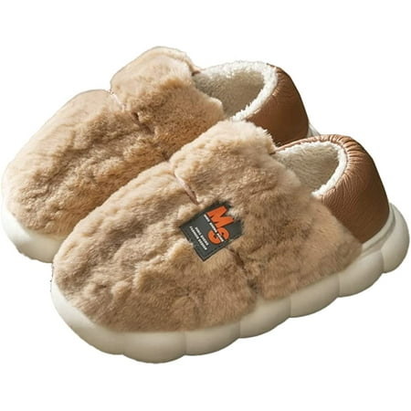 

CoCopeaunt Women Men Winter Warm Fluffy Fur Block Heel Cover House Shoes Chic Bow Tie Fleece Lining Lightweight Indoor Slippers