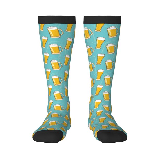 Fotbe Beer Calcetas Divertidas Estampadas para Hombre y Mujer, Calcetas de Algodón hasta la Rodilla para Caminar, Correr, Enfermería y Embarazo