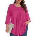 thumbnail image 6 of Ronuti 3/4 Length Sleeve Womens Tops Crew Neck Pleated Blouses For Women Dressy Casual Tunic Shirts, 6 of 7