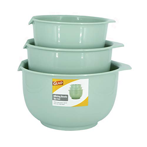 Glad Mixing Bowls with Pour Spout, Set of 3 Nesting Design Saves Space NonSlip, BPA Free