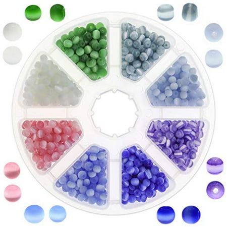 Over 1100 PCS 4mm Cat's Eye Glass Beads for Jewelry Making Adults w/Organizer Container, Glass Beads Bulk Assortment w/ 8 Colors