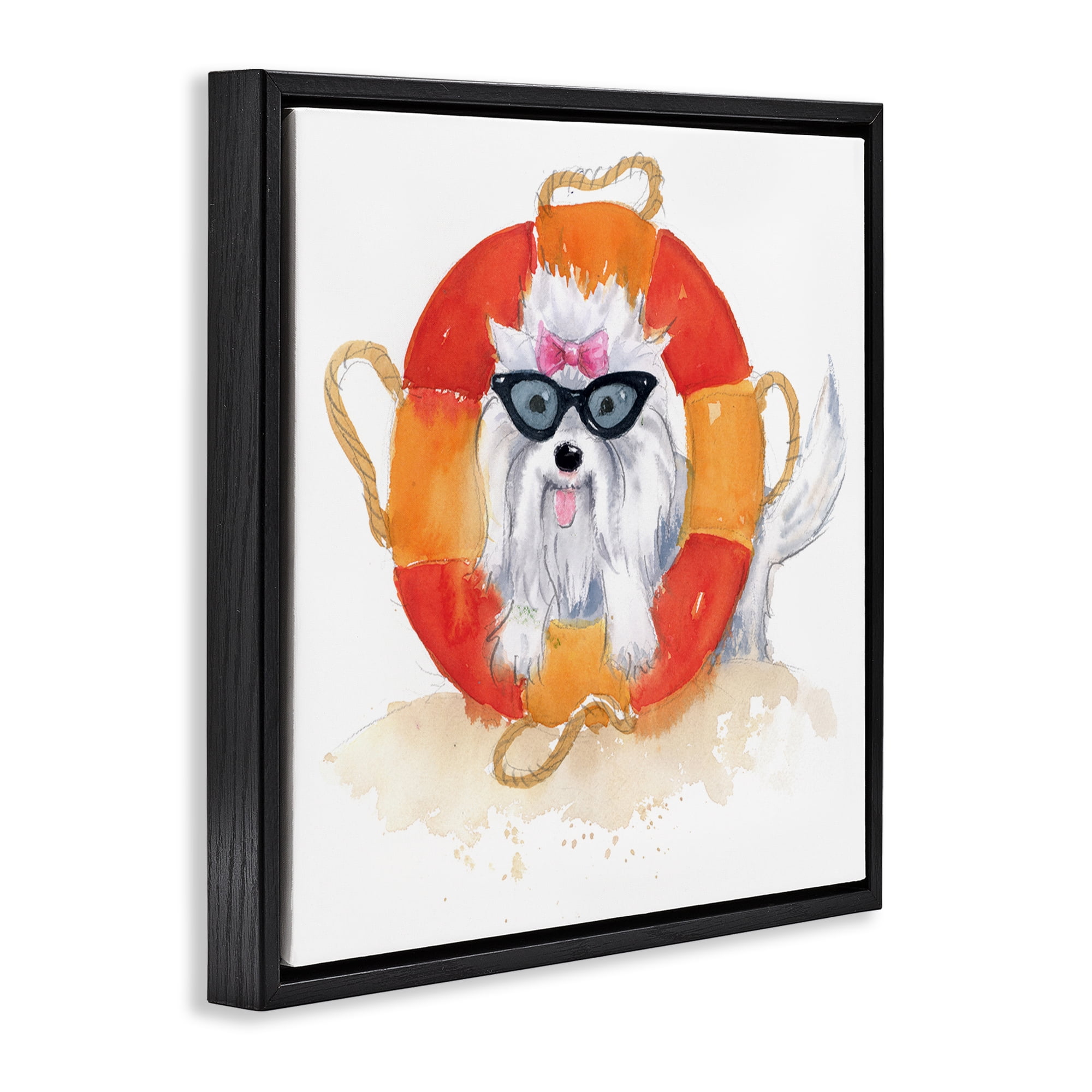 Stupell Industries Sandy Dog in Sunglasses Animals Painting Black Floater Framed Canvas Art Print Wall Art, 25 x 25