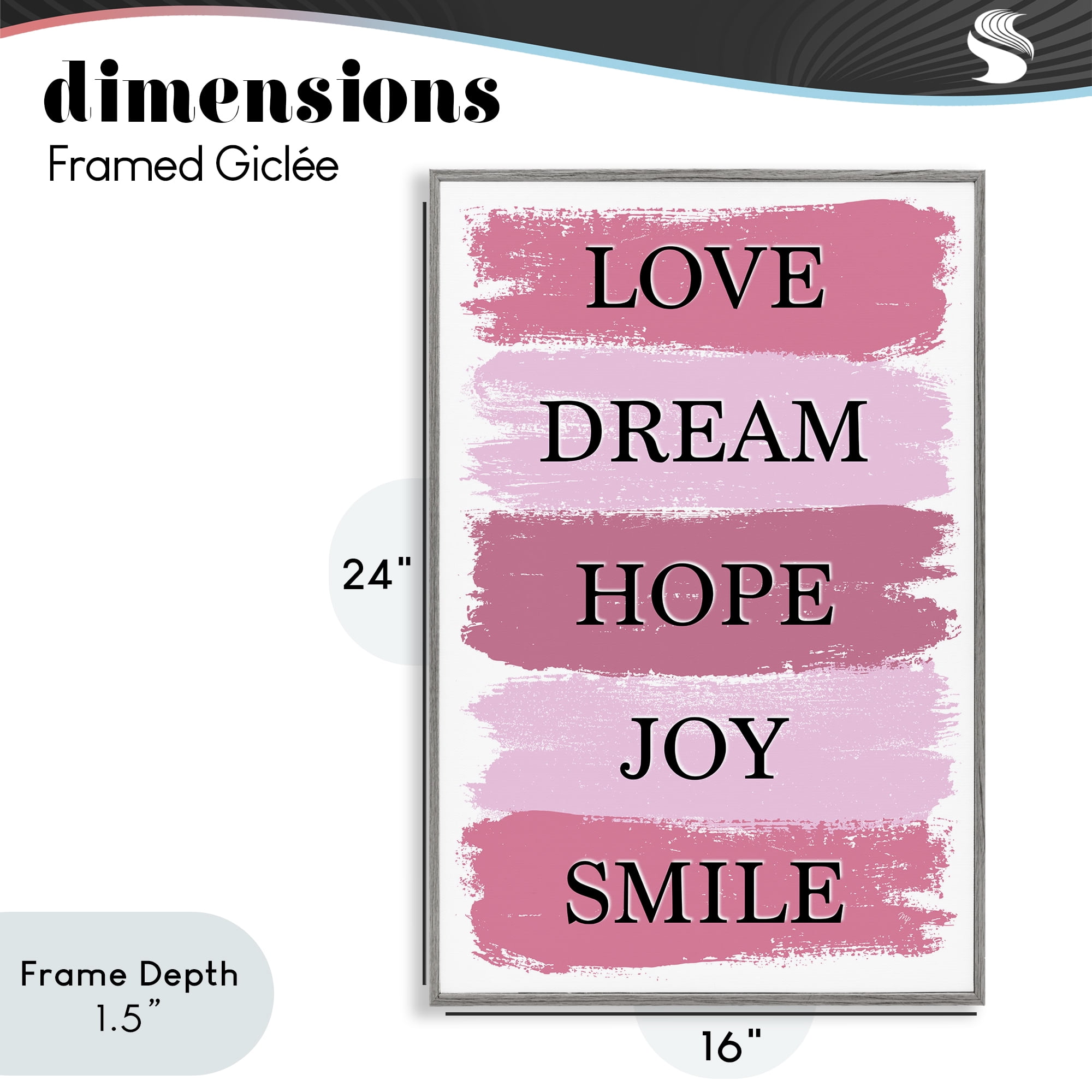 Stupell Industries Love Dream Hope Joy Smile Gray Framed Giclee Art, design by Martina Pavlova