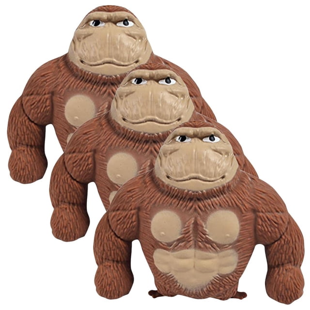 Hermosos Juguetes Antiestrés GoriLastikBrown 3Pzas Gorila Goma Blanda TPR Marrón. VentDepot MXGKB-003