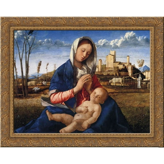 Virgin and Child 23x20 Gold Ornate Wood Framed Canvas Art by Bellini, Giovanni