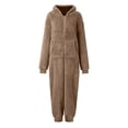 thumbnail image 6 of Jinhomg Thick Fleece One Piece Pajamas for Women Winter Warm Sherpa Fuzzy Onesie Comfy Long Sleeve Zip Up Hooded Jumpsuit Khaki XXXXXL, 6 of 7
