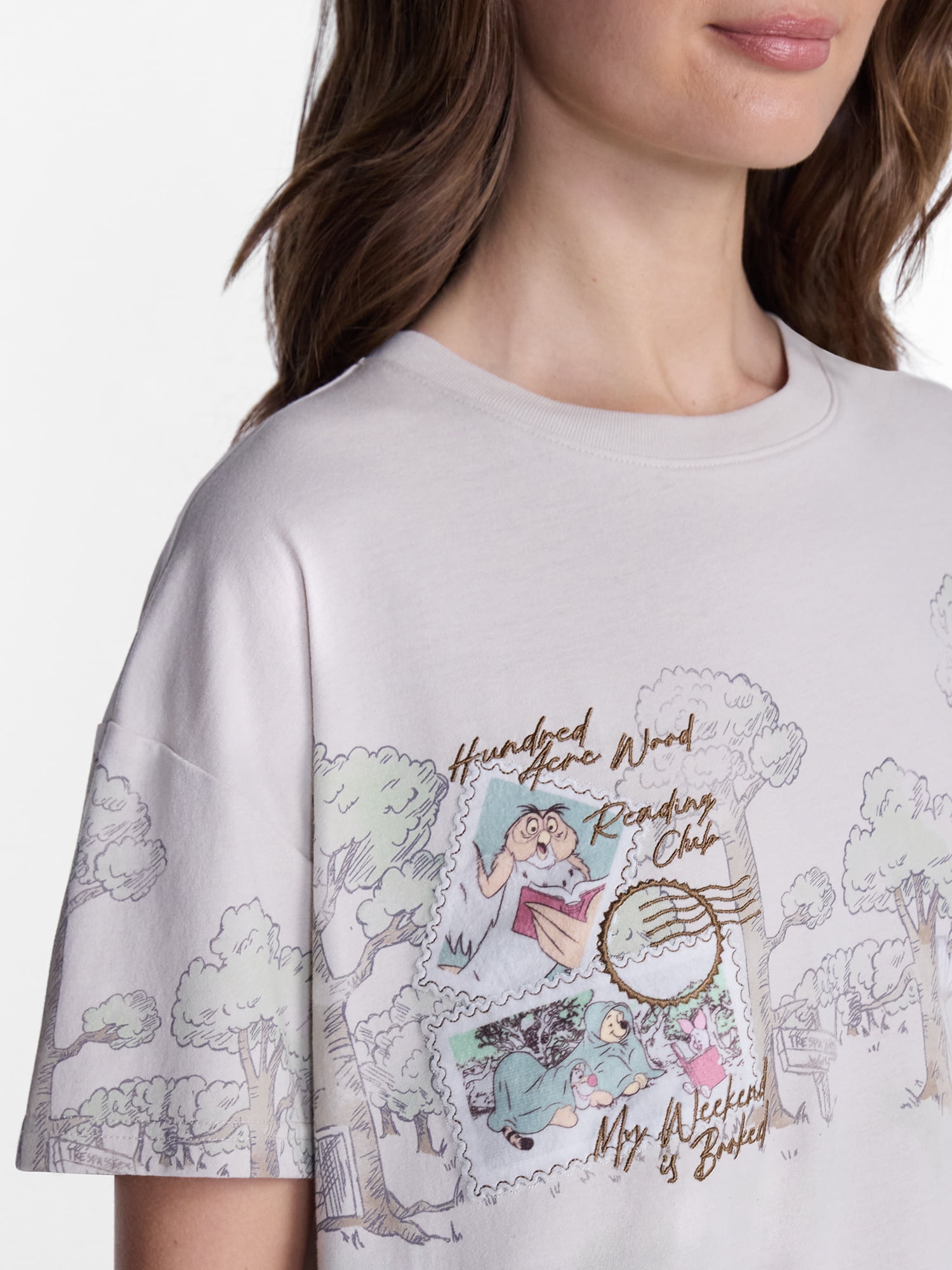 Winnie the Pooh Women's Printed Embroidered Tee with Short Sleeves, Sizes XXS-4X