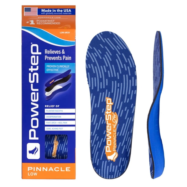 Plantillas PowerStep Pinnacle, plantilla para aliviar el dolor de pies planos con arco bajo, soporte ortopédico para arco bajo para mujeres y hombres M6/W8