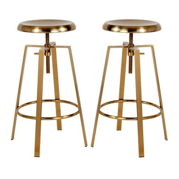 Home Square Toledo Metal Adjustable Bar Stool in Gold - Set of 2
