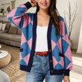 thumbnail image 2 of Women Y2k Cardigan Sweaters Argyle Long Sleeve Open Front Knitted Sweaters (Purple XL), 2 of 5