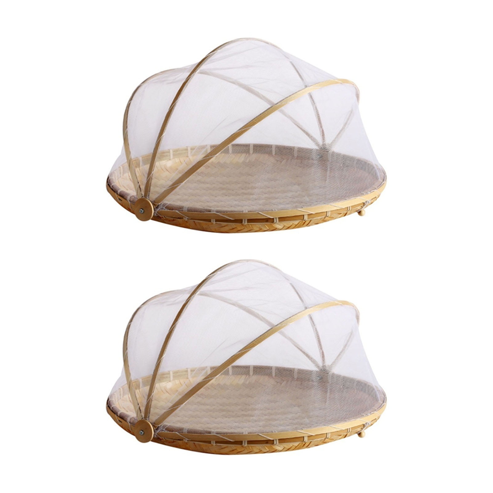 D-GROEE Food Serving Tent Basket - Hand-Woven Bamboo-Serving-Basket Dustproof-Bug-Proof Mosquitoesor Vegetable Fruits Food Meals Round Square Container