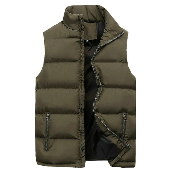 Chaleco sin mangas con cremallera unisex - Top de invierno acolchado de algodón liso - Otoño/invierno, informal/para el día a día