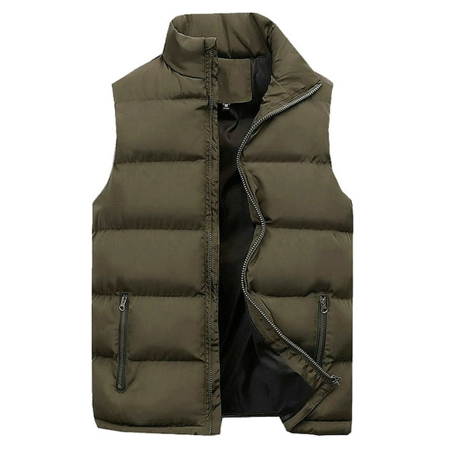 AWZXDE Veste Sans Manches Décontractée Polyvalente Unie avec Poche Zippée Col Montant Mode pour Usage Quotidien Vert Armée,G