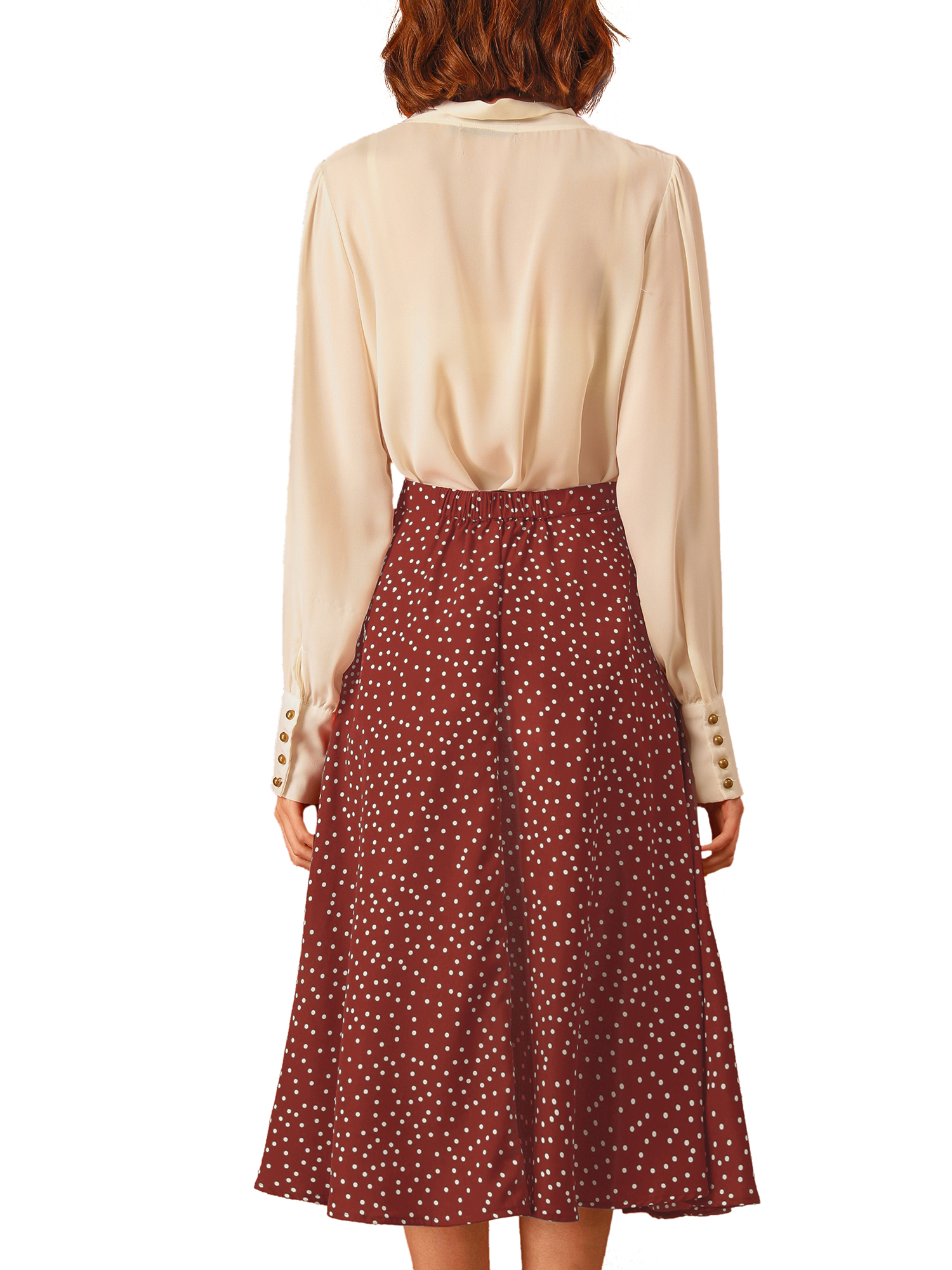 DARING DIVA Retro Polka Dots Elastic Waist Vintage A-Line Midi Skirt XL Red
