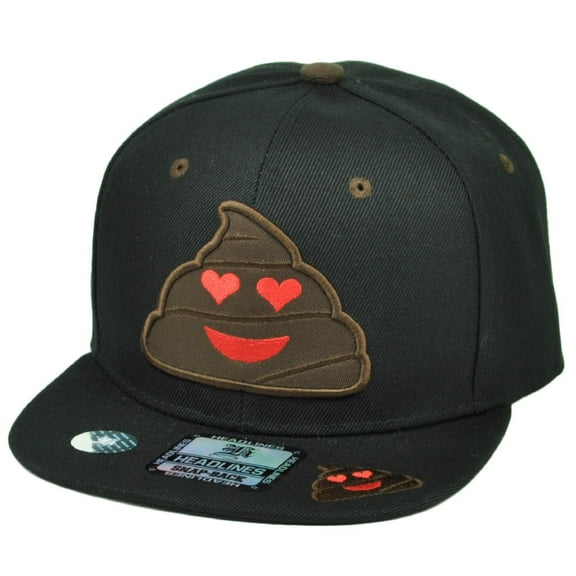 Emoji Poop S**t Love Eyes Snapback Black Hat Cap Emoticons Flat Bill Text Symbol