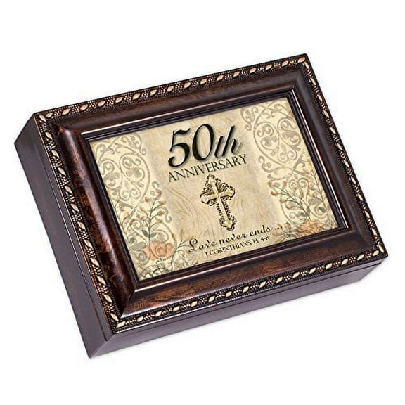 50th Anniversary Burl Wood Gold Trim Jewelry Music Boxâ??Pachelbelâ??s Canon in D