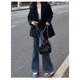 thumbnail image 5 of Y2k estilo Preppy Vintage pantalones vaqueros azules mujeres sólido alto cintura Denim pantalones acampanados ropa de calle de pierna ancha pantalones americanos elegantes, 5 of 5