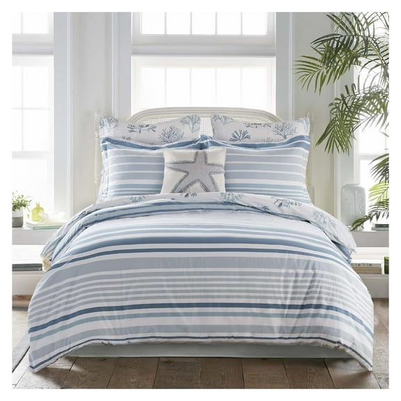 - Truro Comforter Set - Full/Queen Comforter   Two Standard Pillow Cases - Stripe - Shades of Blue - Comforter (90 x 94in.) and Pillow Case (26 x 20in.) - Cotton