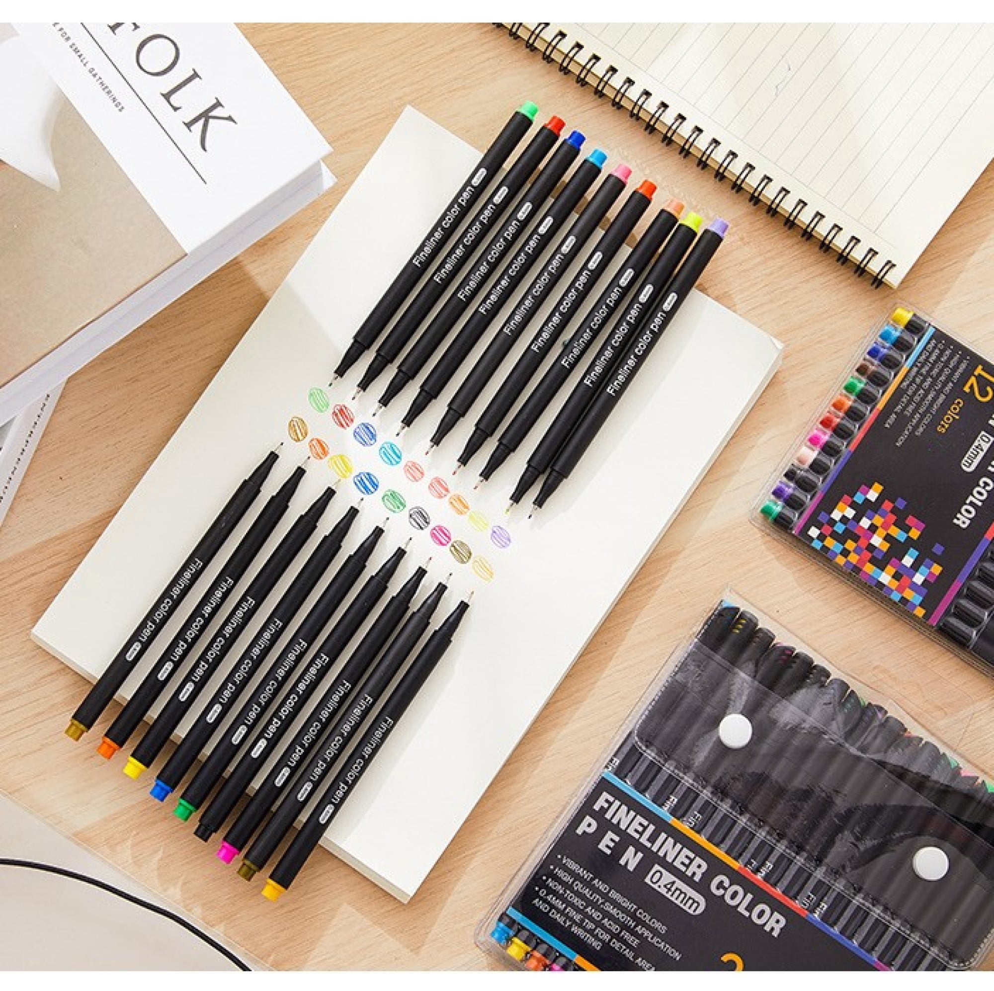 Tivamiko Journal Planner Colored Pens Set with 100 Colors Fineliner Pens and 6 Reusable Stencils for Journal, Planner, Note, and Calendar Coloring