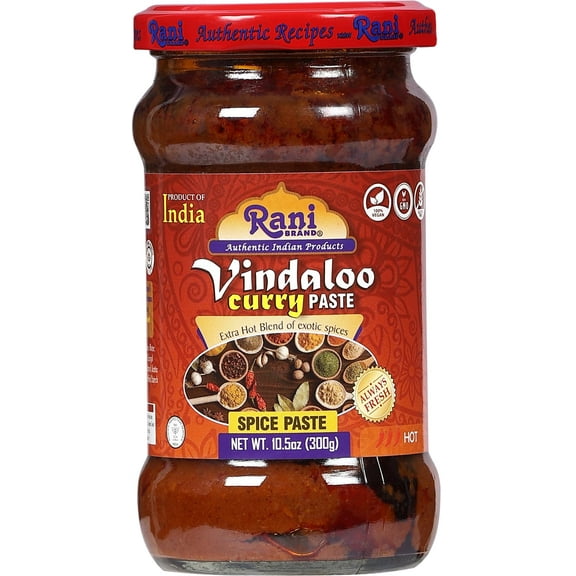 Rani Vindaloo Curry Cooking Spice Paste, Hot! 10.5oz (300g) Glass Jar ~ No Colors | All Natural | NON-GMO | Kosher | Vegan | Gluten Free | Indian Origin