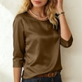 thumbnail image 6 of idosla Womens Silk Satin Shirts 3/4 Length Sleeve Crewneck Lightweight Going Out Tops Loose Casual Blouses Business Outfits (Coffee, L), 6 of 9