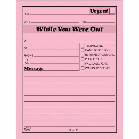 TOPS, TOP3002P, While You Were Out Message Pads, 12 / Dozen, Pink