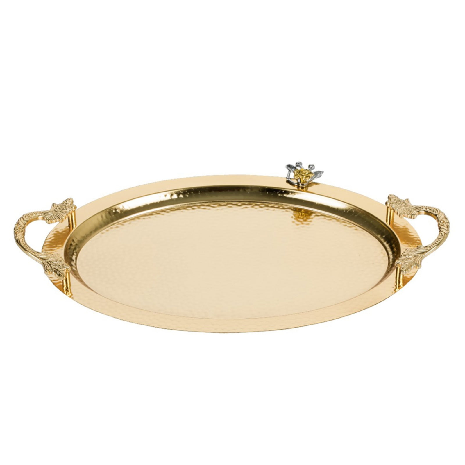 Ornamental Big Oval Gold Serving Tray with Leaf Handles, Anti Tarnish ...