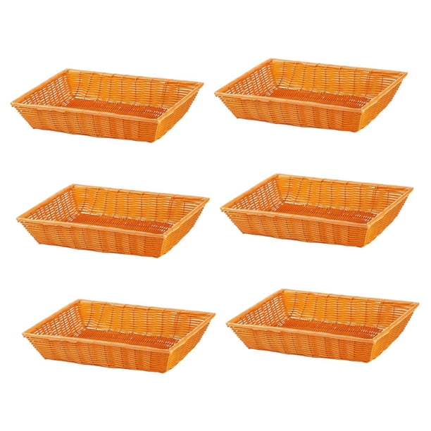 6 cestas de pan de imitación de ratán, cestas tejidas, bandeja de frutas, cestas de comida rectangulares rústicas para exhibición de alimentos para 30x20x7cm