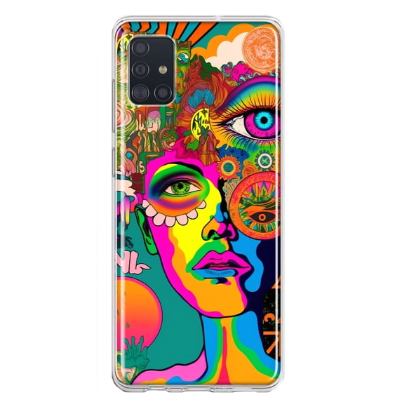 MUNDAZE Samsung Galaxy A31 Shockproof Clear Hybrid Protective Phone Case Neon Psychedelic Hippie One Eye Pop Art Cover