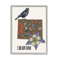 Stupell Industries Colorado State Flower & Bird Detailed Flower Pattern Graphic Art Gray Framed Art Print Wall Art, Design by Valentina Harper