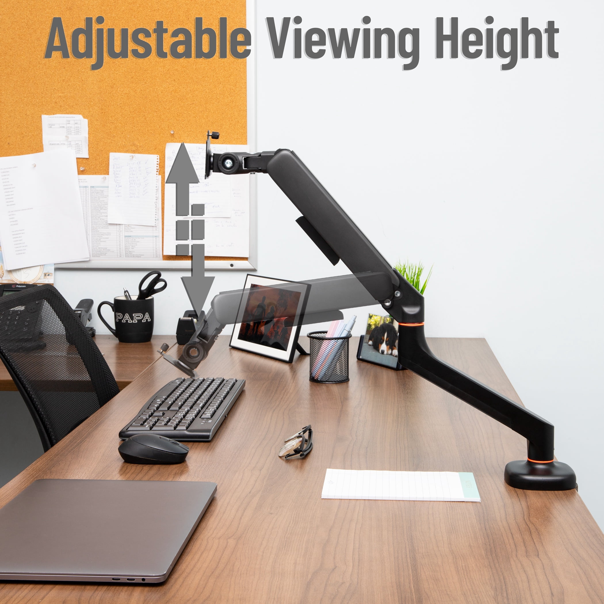 Mind Reader Counter-Balance Gas Spring Monitor Arm, 13"-32" Single Desk Mount, 180° Rotation, Tilt ±65°, Swivel ±180°, VESA 75x75/100x100, Black