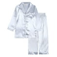 thumbnail image 2 of felwors Girls Pajamas Satin Long Sleeve Sleepwear Silky Feel Pjs for Kids | Gift Sleepover Parties Soft PJ(Silver,10-11 Years), 2 of 7