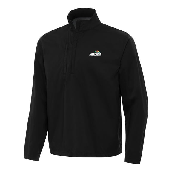 Men's-Antigua Black Daytona International Speedway Brisk Quarter-Zip Pullover Jacket
