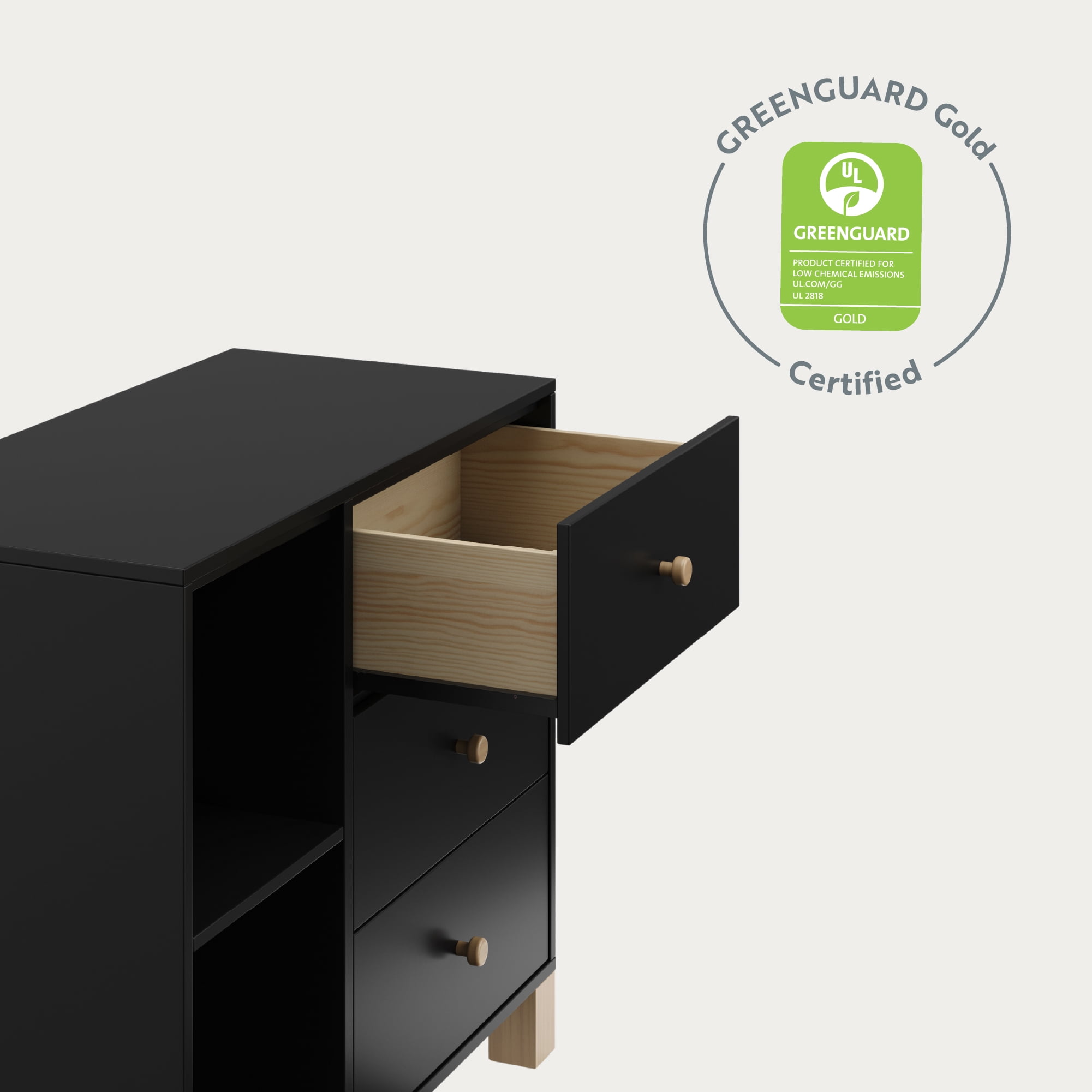 Storkcraft California 3 Drawer Nursery Combo Dresser, Black with Driftwood