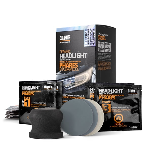 CERAKOTE® Kit de restauration de phares en céramique – Garanti pour durer aussi longtemps que vous possédez votre véhicule – ramène les phares à l'état neuf – 3 étapes faciles – aucun outil