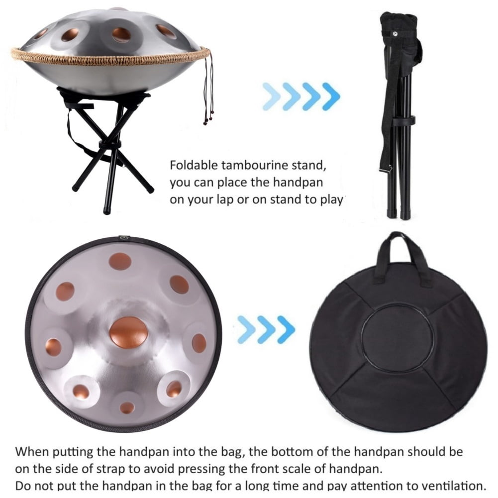 Latourreg 440HZ D Minor 18In 9 Notes Ash-Gold Hand Pan Percussion Music Drum with Soft Bag