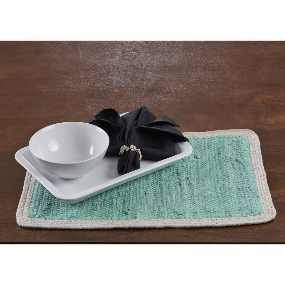 LR Home Serene Bordered Turquoise Placemats ( Combo Set of 4