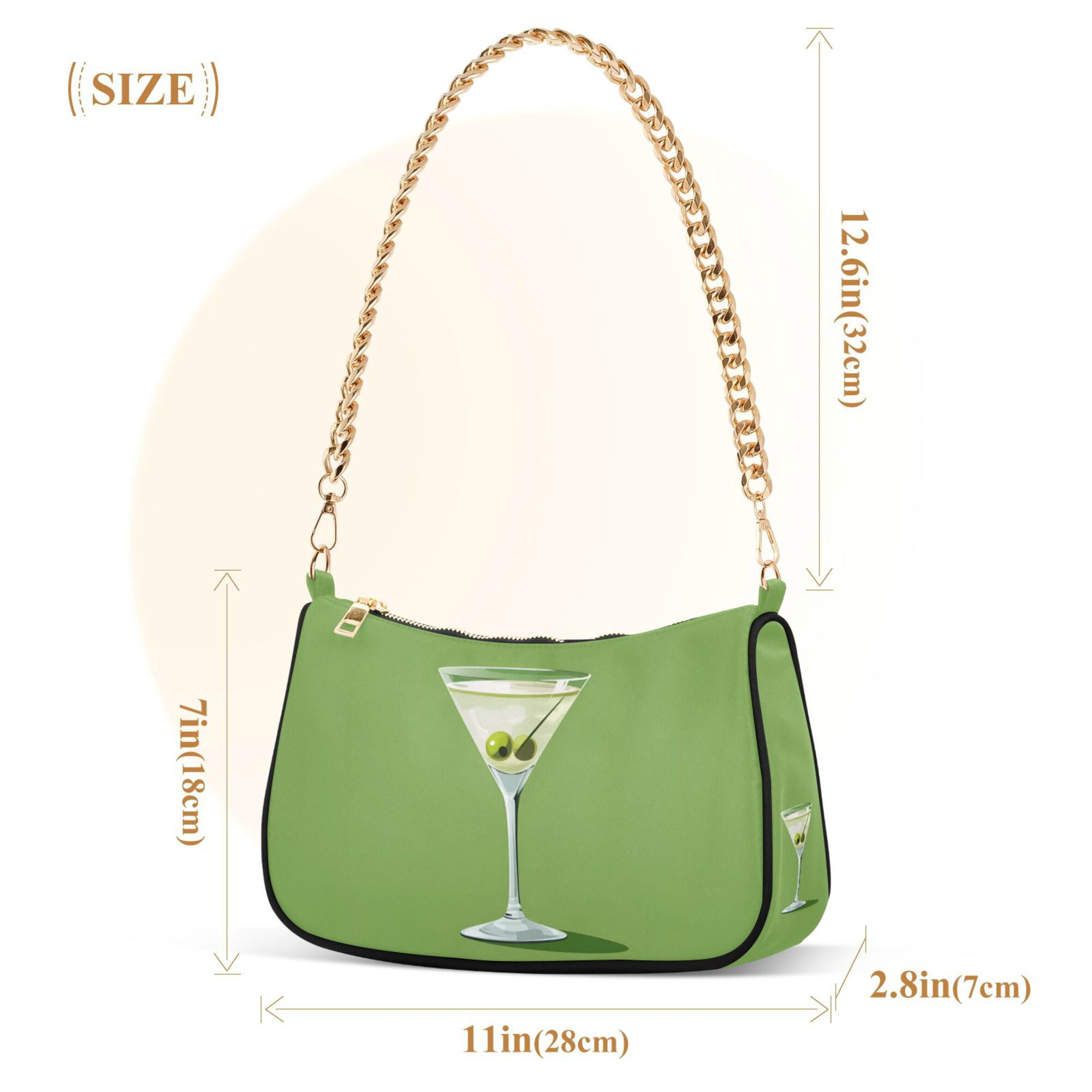 FORMRS Womens Shoulder Bag with Chain Strap Clutch Purse Cute Tote Handbag, Green Martini Glass