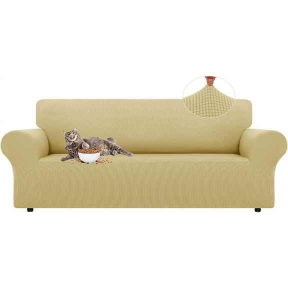 Nvzi Stretch Sofa Slipcovers Couch Covers for 3 Cushion Couch Sofa Pet Friendly Non Slip Sofa Cover Washable Furniture Protector with Elastic Bottom (Large,Yellow)