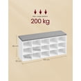 thumbnail image 4 of VASAGLE - Colección CUSTOS - Banco para zapatos, banco de almacenamiento con asiento acolchado, banco de entrada con 15 compartimentos, para dormitorio, 11.8 x 41.3 x 18.9 pulgadas, blanco nube y gris, 4 of 7