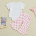 thumbnail image 3 of Bagilaanoe 2pcs Newborn Baby Girl Pants Set Letter Print Short Sleeve Romper Tops + Plaid Flare Trousers 3M 6M 9M 12M 18M Infant Casual Clothes, 3 of 8