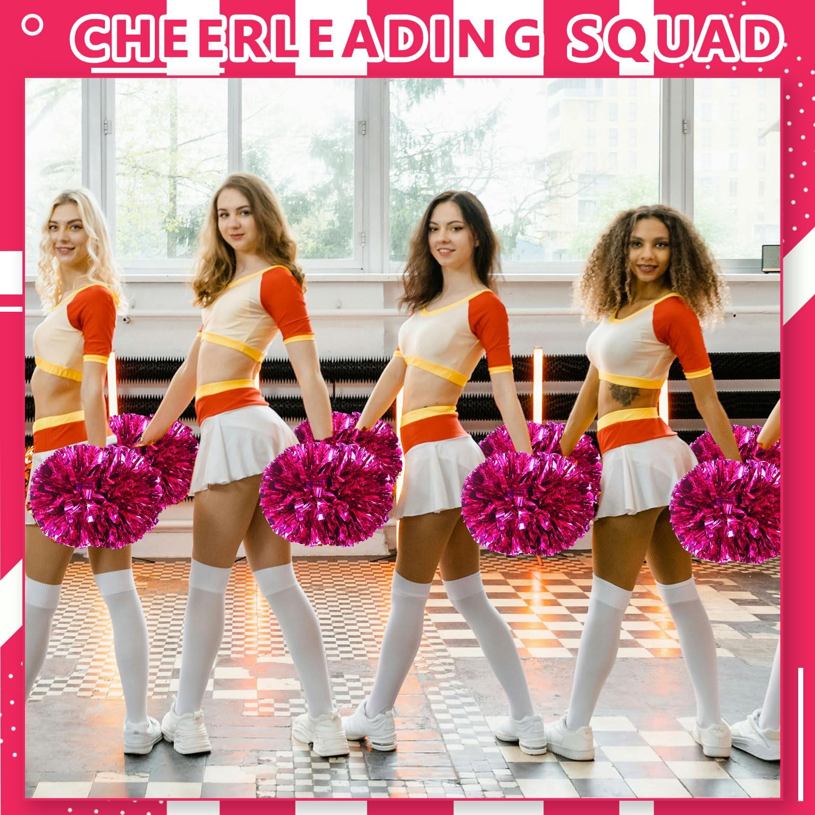 Pom Poms Cheer 8 Pcs with Handle, Cheerleading Handheld Squad Pompoms for Sports Team Spirit Games Dance Party Adults