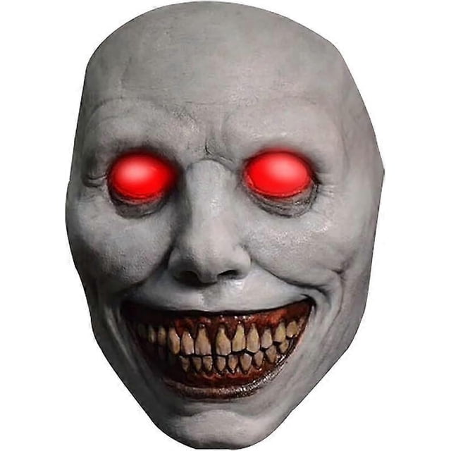 Scary Halloween Mask, White Smiling Eyes Devil Mask Skull, Scary Smiling Evil Devil Mask Party Cosplay Props for Adults (Red Eyes)